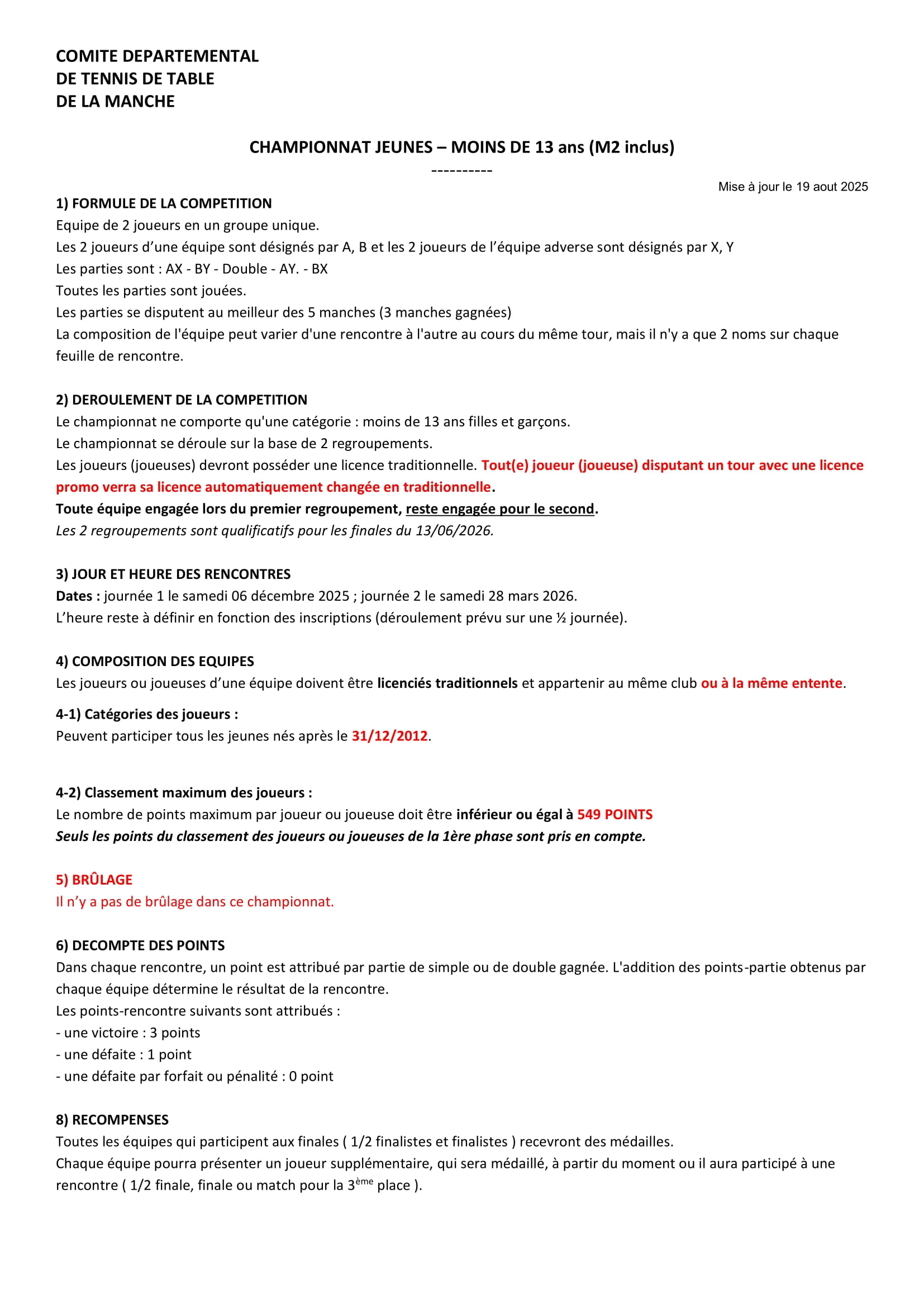 Championnat jeunes 13ans et 16ans 2025 2026 1